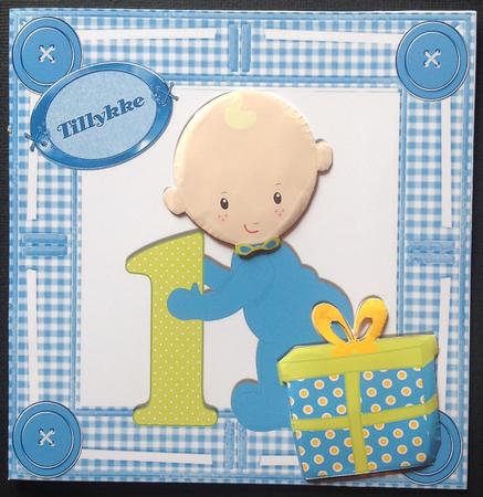 Little Baby Boy with His Present, 1st Birthday 8x8 by Gitte Jensen