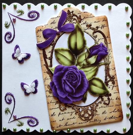 Purple Roses on a Tag with Script Writing by Gitte Jensen