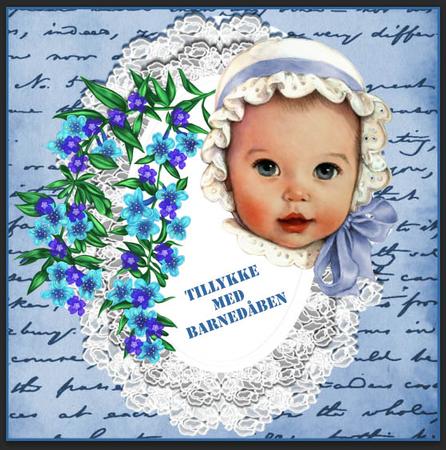 Blue Vintage Script with Lace 8x8 Card/insert with Toppers by Gitte Jensen