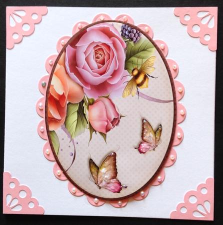 Oval Pyramage Pink Rose and Butterflies 103 by Gitte Jensen