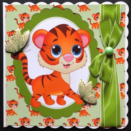 Cute Tiger with Butterflies 8x8 by Gitte Jensen