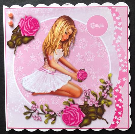 Pink Girl and Roses Scalloped Edge Card Kit by Gitte Jensen