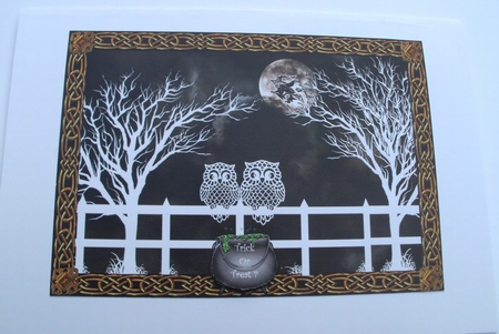 A5 Halloween Witches & Owls Decoupage Card Topper by Glennis Mitchell