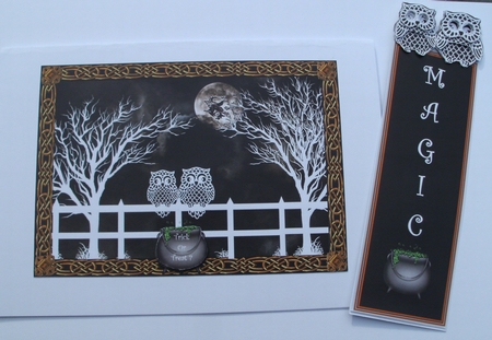 A5 Halloween Witches & Owls Decoupage Card Topper by Glennis Mitchell