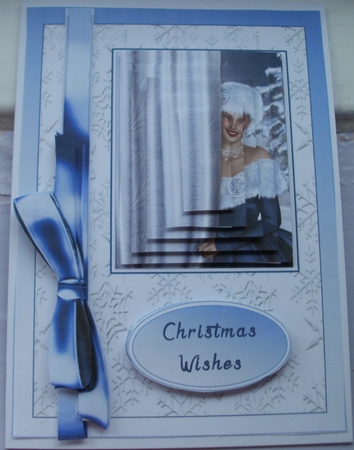 Winter Elegance in Blue Pyramid Card Front by Glennis Mitchell