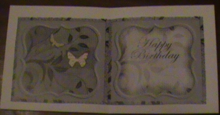 Iris and Butterflies Blue square Happy Birthday Insert by Glennis Mitchell