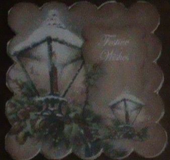 Burnt Orange Christmas Lantern Festive Wishes 8in Scallop Topper by Glennis Mitchell