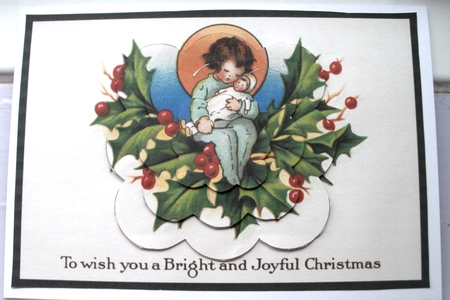 Vintage Christmas Girl with Doll Scalloped Pyramid by Glennis Mitchell