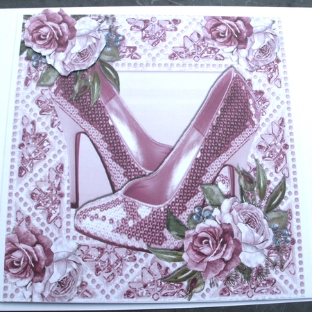 Pretty painted roses in sparkle frame with shoes 8x8 by Glennis Mitchell