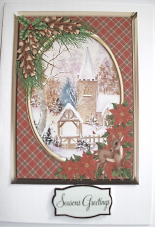 Christmas Village Church Red Aperture Card Topper by Glennis Mitchell