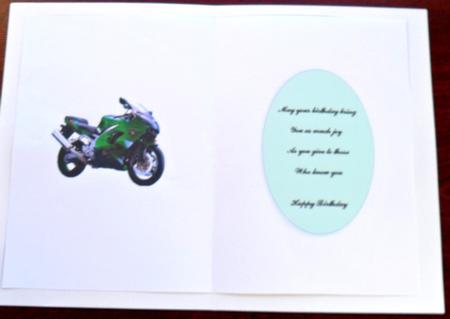 Green Motorbike Insert with Verse by Glenys Doyle