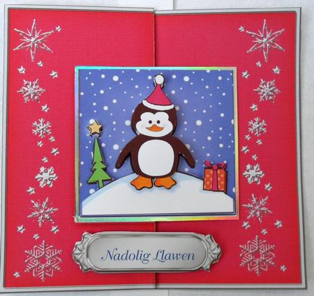 Cute Xmas Penguin No-hole Fold Back Card by Glenys Doyle