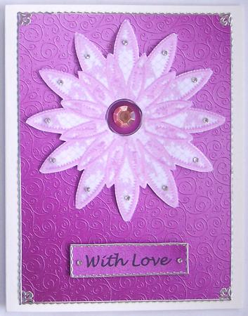 Pink Lace Flower on Purple Filigree Background by Glenys Doyle