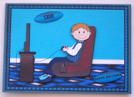 Gaming Boy Quick Card Front with Decoupage by Glenys Doyle