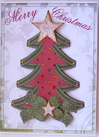 Merry Christmas Tree Decoupage in Green and Red by Glenys Doyle