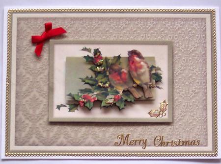 Christmas Robbins Card Front by Glenys Doyle