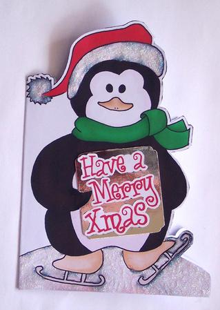 Christmas Skating Penguin Shaped Card by Glenys Doyle