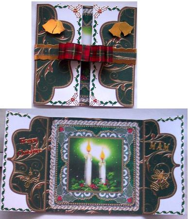 Christmas Candle 3 Lace Bracket Wrap Card by Glenys Doyle