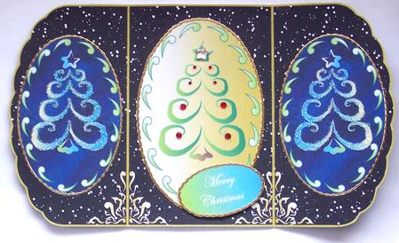 Three Swirly Christmas Trees Wavy Edge Tri-fold Card by Glenys Doyle
