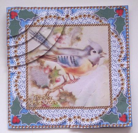 Christmas Bluetit Vintage 6 Inch Duo Corner Stack Card Front by Glenys Doyle