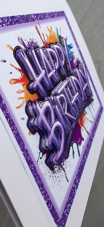 Purple Happy Birthday 5 x 7 Card  by Glynis Preston