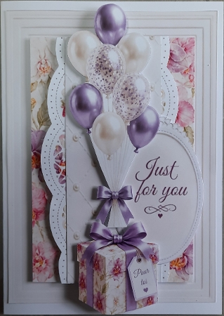 Lavender Gift & Balloons Just for You Card Topper by Glynis Preston