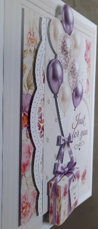 Lavender Gift & Balloons Just for You Card Topper by Glynis Preston