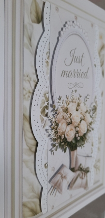 Elegant White Roses Just Married Card Topper by Glynis Preston