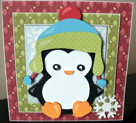 Wintry Penguin 7.5 Inch Card Front with Decoupage by Guinever Saunders