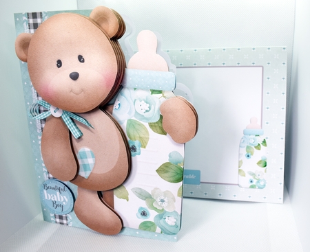 Oh So Adorable New Baby Boy Shaped 3D Decoupage Complete Card Kit by Guinever Saunders