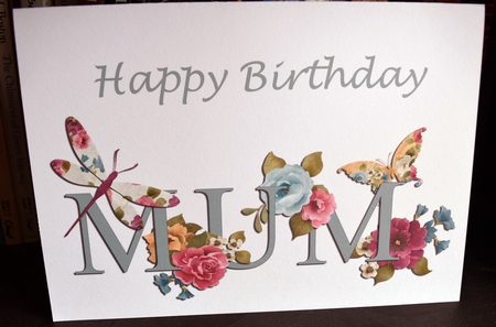 Happy Birthday Mum Floral Print and Fold A5 Card by Guinever Saunders