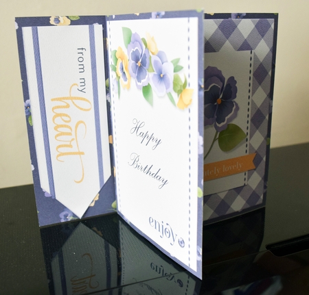 Pansy Pinwheel Card with Birthday & Blank Message Panels by Guinever Saunders