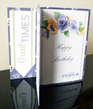Pansy Pinwheel Card with Birthday & Blank Message Panels by Guinever Saunders