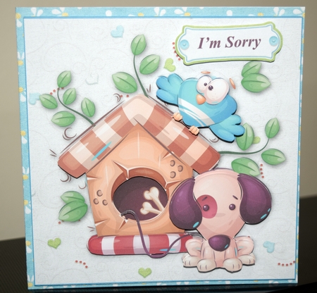 In the Doghouse -  Sorry 7.5 Inch Card Front with Decoupage and Insert by Guinever Saunders