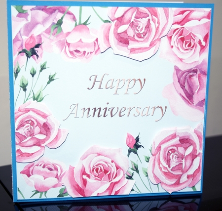 Happy Anniversary Tea Roses 7 x 7 Inch Card Front Mini Kit Topper with Decoupage by Guinever Saunders