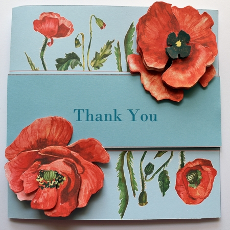 Poppy Thank You 7 x 7 Inch Card Front Topper with Decoupage & Insert by Guinever Saunders