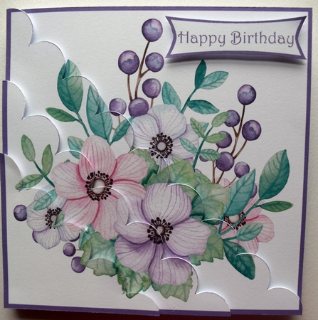 Floral Bouquet Scalloped Edge Corner Stacker 7 x 7 Inch Card Front by Guinever Saunders