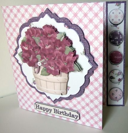 Flower Tub Asymmetric Offset Decoupage Card With Envelope & Insert by Guinever Saunders