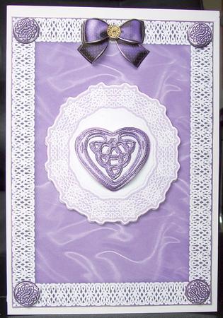Celtic Valentine Heart, Satin 'n Lace Card Front in Lilac by GWYNETH GEORGE