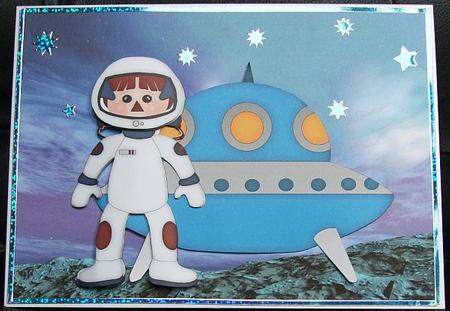 Cartoon Astronaut 2 Quick Card Front with Decoupage by GWYNETH GEORGE