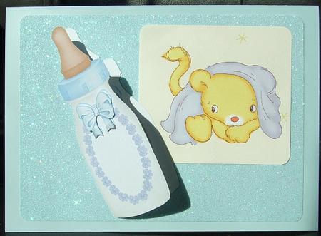 Mini Baby Bottle - Folded Cards - Green and Blue by GWYNETH GEORGE