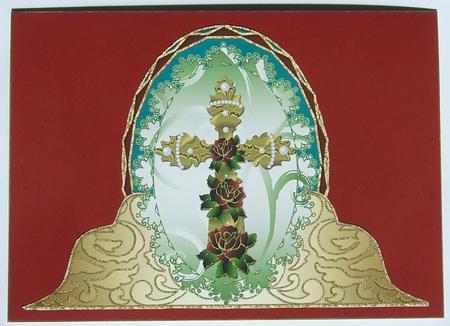 Jeweled Cross with Roses Fancy Shaped Topper/ Front 2 by GWYNETH GEORGE
