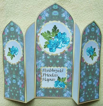 Blue Roses Theatre-fold Card for Anniversary/birthday by GWYNETH GEORGE