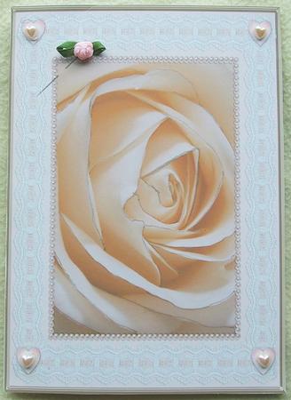 Peach Rose & Lace Card Front by GWYNETH GEORGE
