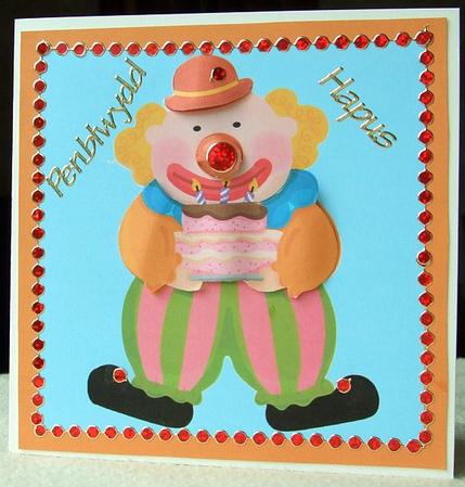 Clown with Cake -easy Card Front with Decoupage by GWYNETH GEORGE