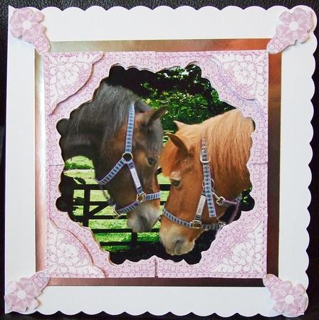 Morgan Welsh Cob & Tally New Forest Pony Decoupage Lace Card by GWYNETH GEORGE