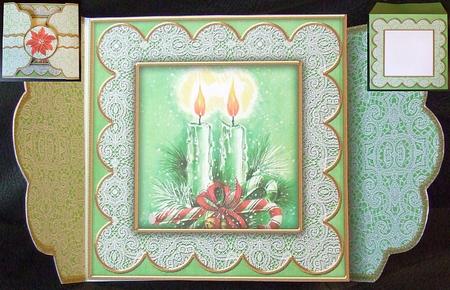 Candle Duo Green Poinsettia 3D Scallop Wrap Card Kit by GWYNETH GEORGE