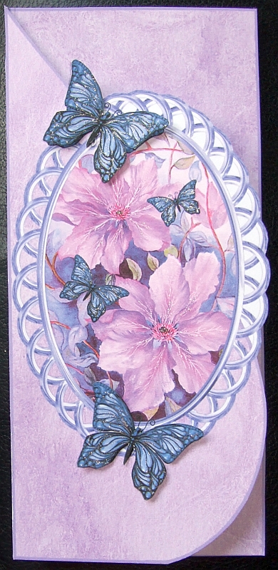 Over the Edge Tear Drop with Lilac Clematis and Butterflies by GWYNETH GEORGE