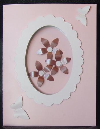 Oval 2 Card With Layered Flower And Butterfly by GWYNETH GEORGE
