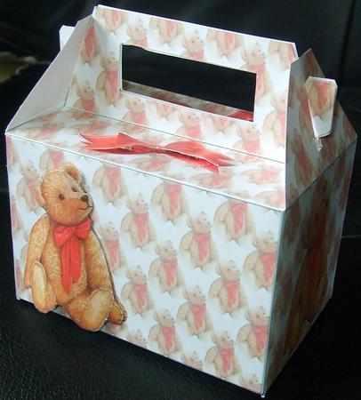 Gable-top Box - Teddy's Red Bow by GWYNETH GEORGE